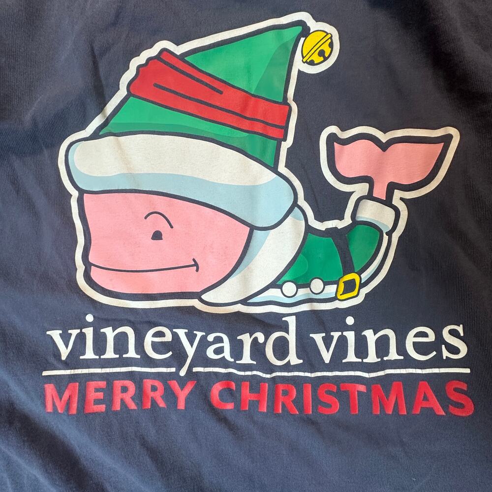 Vineyard Vines Youth Large Navy Long Sleeve Tee | Merry Christmas | MSRP $42